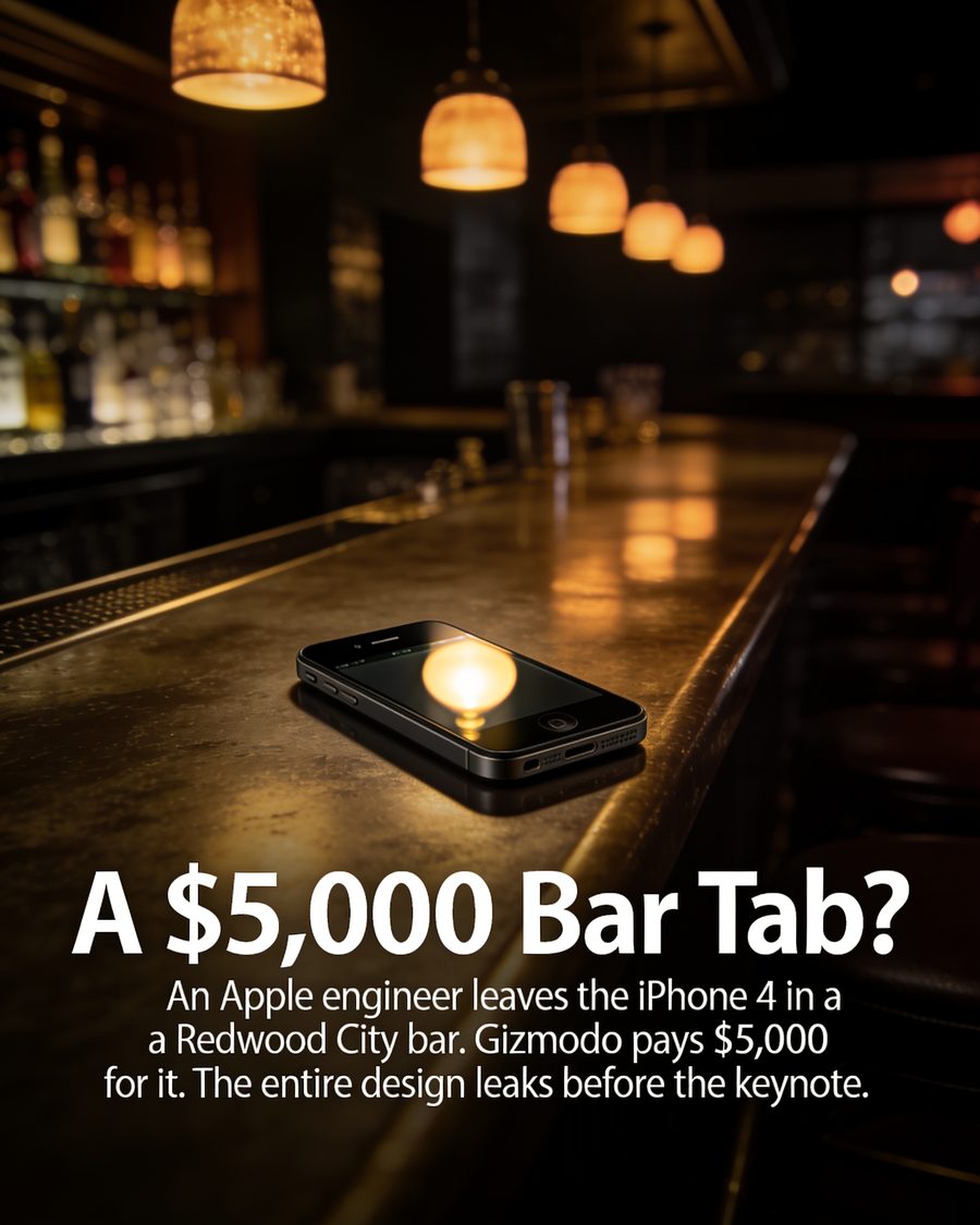 Carousel slide one: a glowing phone on a dim bar counter under the headline about a five thousand dollar bar tab.
